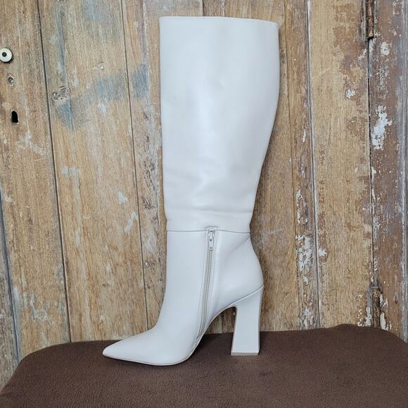 STEVE MADDEN Padmy Knee High Leather Block Heel Boots Ivory sz 7.5 - Picture 6 of 11